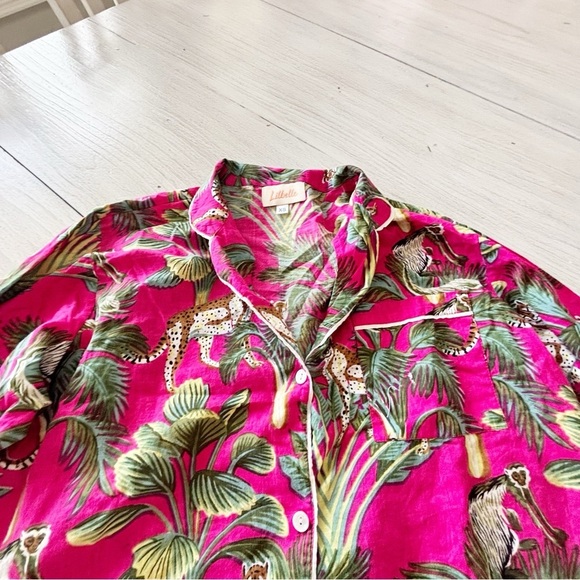 LILIBELLE Women’s Pink Palm Cheetah Monkey Print Button Up Pajama Top Size XS - Picture 5 of 8